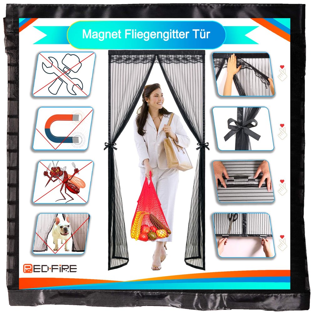 Redfire Magnetic Insect Screen Door, 85 x 250 cm, Black