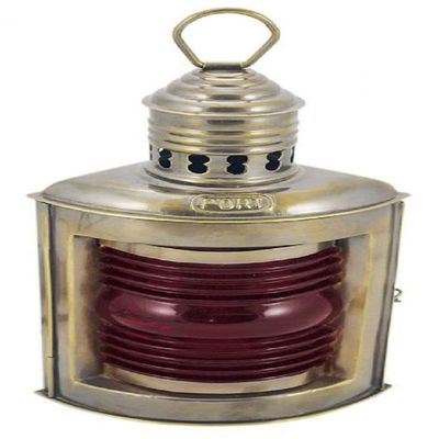 Antique Red Port-Side Navigation Lamp, Brass, 23 cm, Kerosene Burner