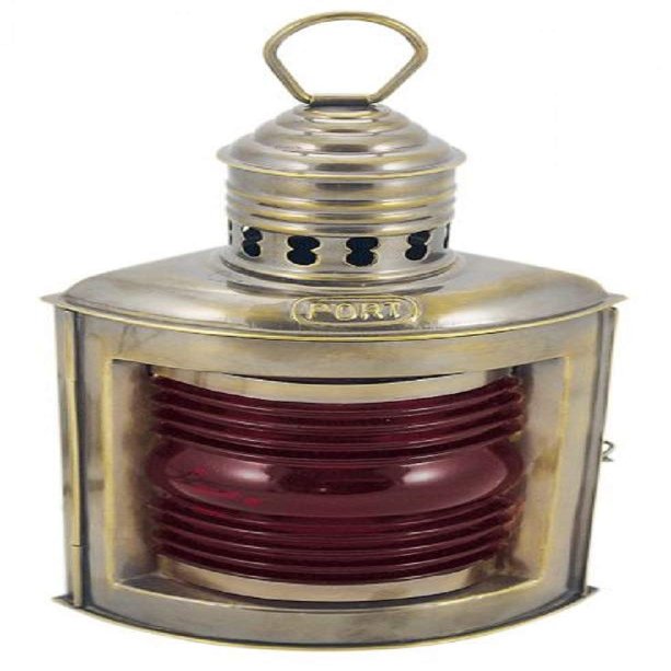 Antique Red Port-Side Navigation Lamp, Brass, 23 cm, Kerosene Burner