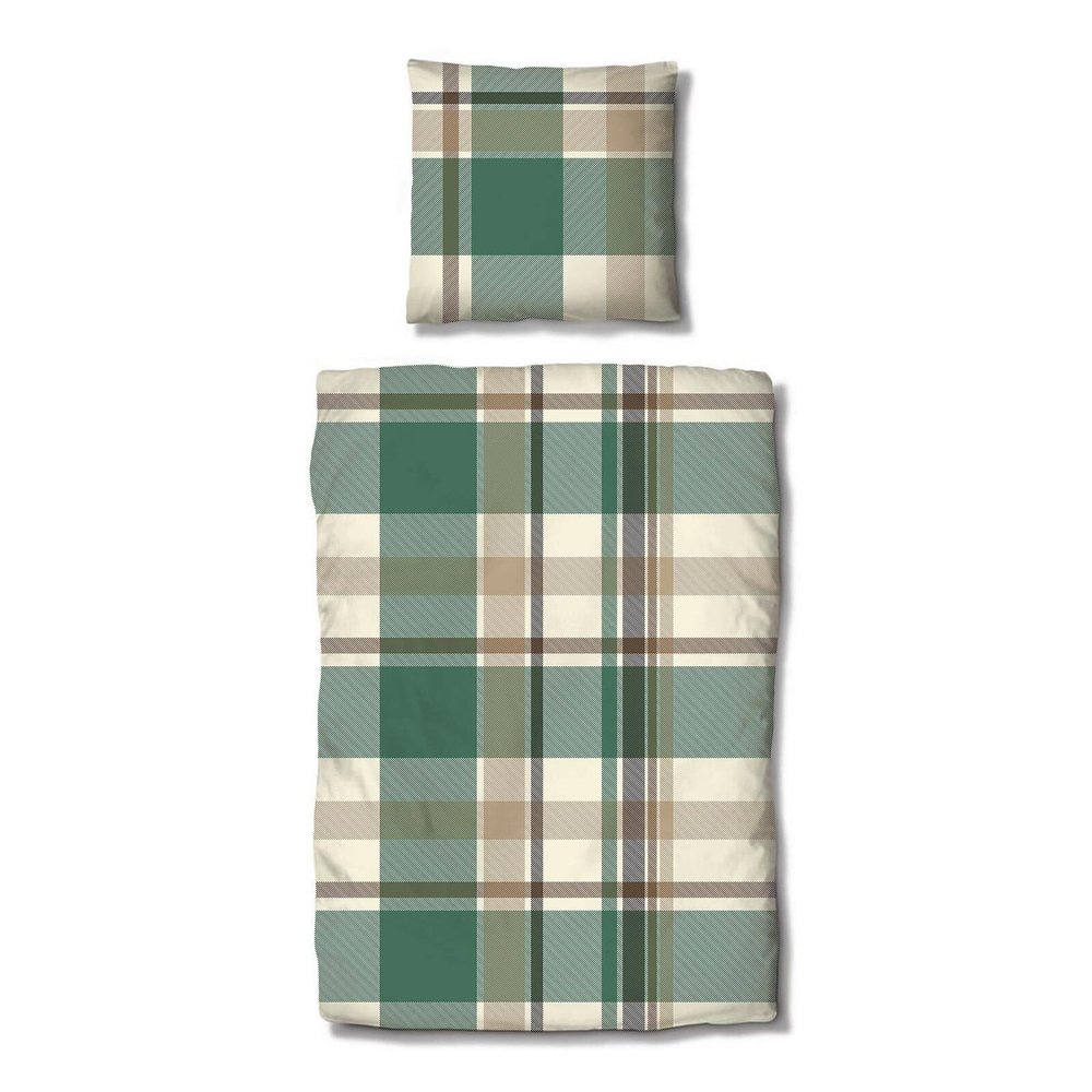 Traumschlaf Lech Green Fine Flannel Bedding Set, 160 x 210 cm + 65 x 100 cm