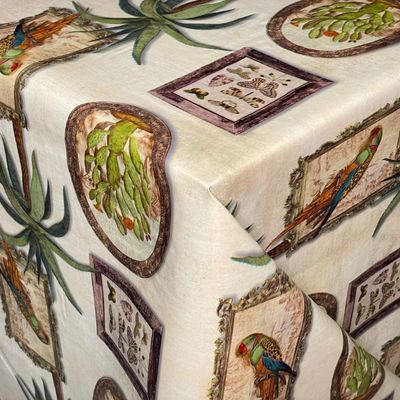 KEVKUS Oilcloth Tablecloth 06179-00 Jungle Parrot Butterfly Cactus Rectangular, Round or Oval (Edge: Cut Edge, Unfinished; 140 x 400 cm Rectangular)