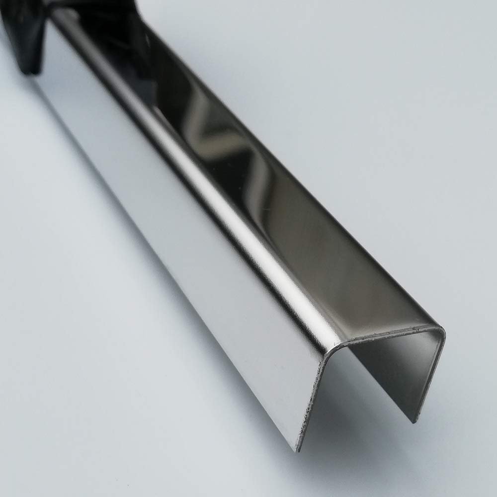 V2A Stainless Steel U-Profile, 1 m, 0.8 mm Thick, Mirror SM8, 10 x 10 x 10 mm