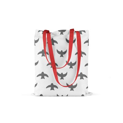 Le Jardin du Lin Printed Reusable Shopping Tote with Long Red Handles, Foldable, 34 x 40 cm