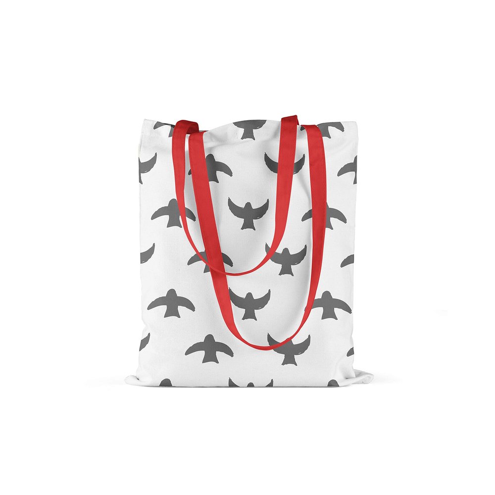 Le Jardin du Lin Printed Reusable Shopping Tote with Long Red Handles, Foldable, 34 x 40 cm