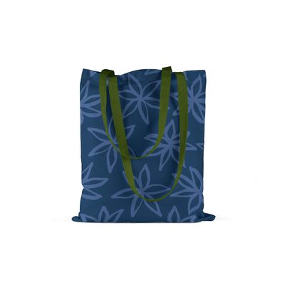 Le Jardin du Lin Printed Cotton Shopping Bag with Green Long Handles, Foldable, 34 x 40 cm