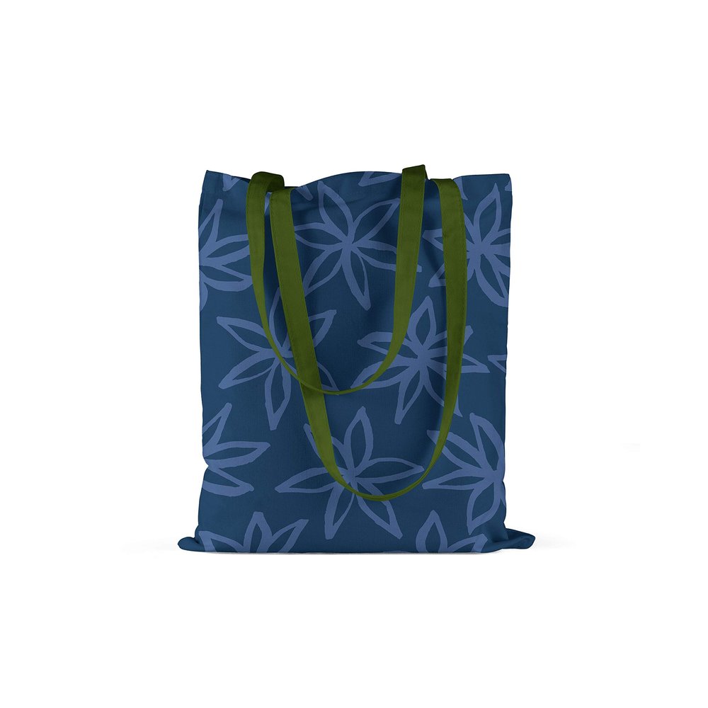Le Jardin du Lin Printed Cotton Shopping Bag with Green Long Handles, Foldable, 34 x 40 cm