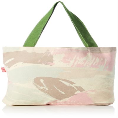 Le Jardin du Lin Printed Shopping Bag with Green Long Handles, Reusable, Foldable Fabric Bag, Size: 34 x 40 cm
