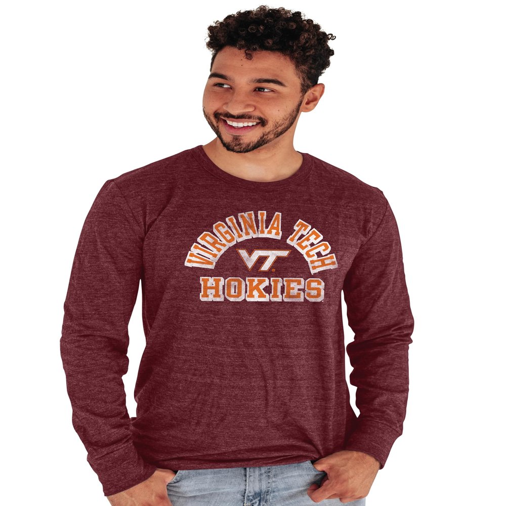 Blue 84 Men's Long-Sleeve Tri-Blend T-Shirt, Virginia Tech Hokies Maroon, Small