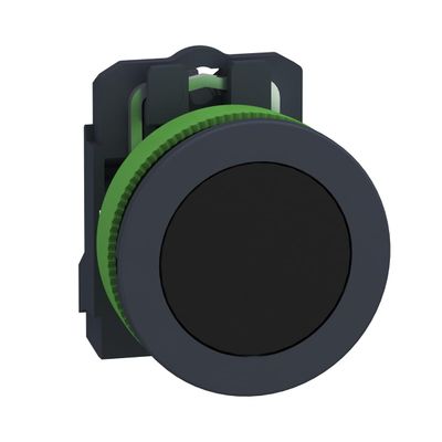 Schneider Electric Harmony XB5 Flush-Mount Push Button, Black/White, 30 mm, Spring Return, Unmarked, 1 NO