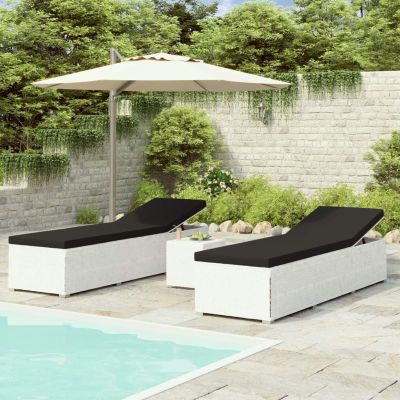 Festnight 3-Piece Outdoor Lounge Set with 2 Sun Loungers and Side Table, White