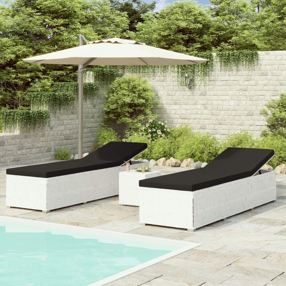 Festnight 3-Piece Outdoor Lounge Set with 2 Sun Loungers and Side Table, White