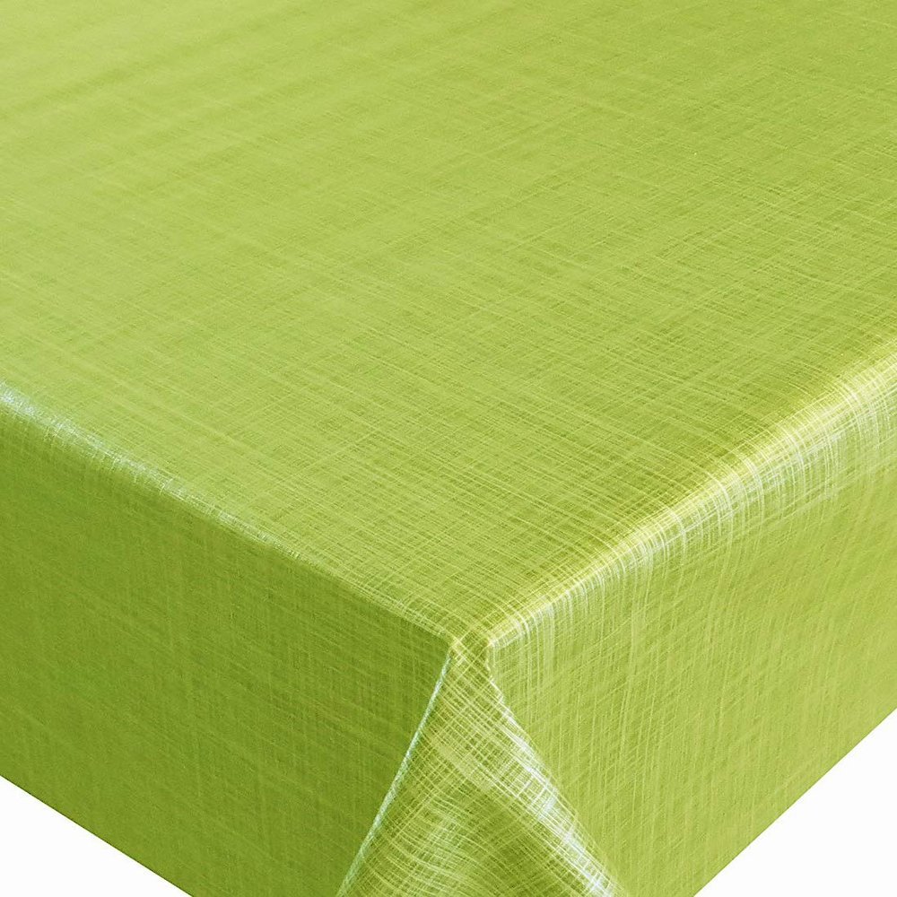Green Linen-Look Oilcloth Tablecloth 110 x 100 cm, Rectangular, Washable