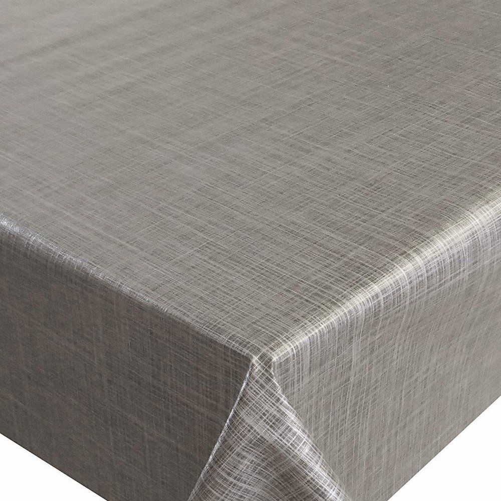 Beige and Silver Linen-Look Oilcloth Tablecloth, 100 x 190 cm, Rectangular