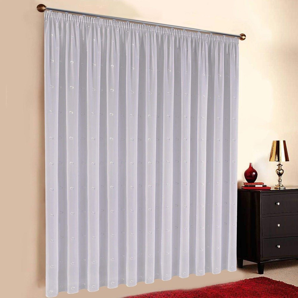 A-TEXTILE-24 Hearts Made-to-Measure Voile Curtain, White, 195 cm H x 1200 cm W