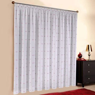 A-TEXTILE-24 Hearts Custom-Made Voile Curtain with Gathering Tape, Pink, 280 cm H x 350 cm W