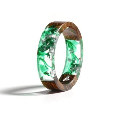 AQUALITYS Handmade Transparent Epoxy Resin Ring with Dried Flower for Women