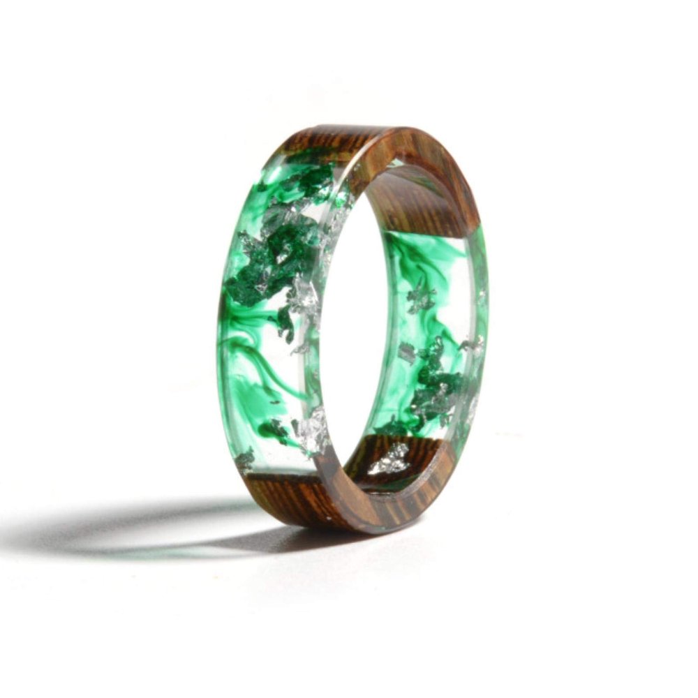 AQUALITYS Handmade Transparent Epoxy Resin Ring with Dried Flower for Women