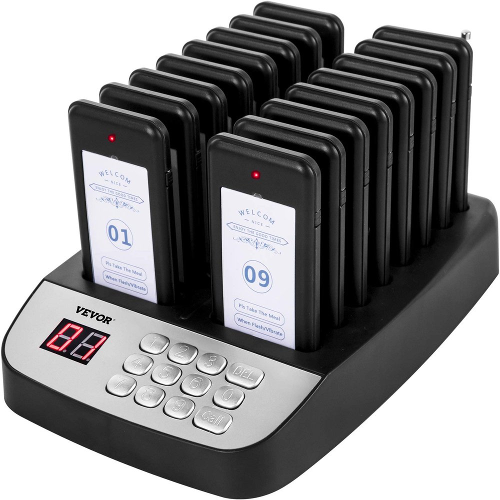 VEVOR Restaurant Pager System, 500 m Wireless Queue Signal, 16 Pagers