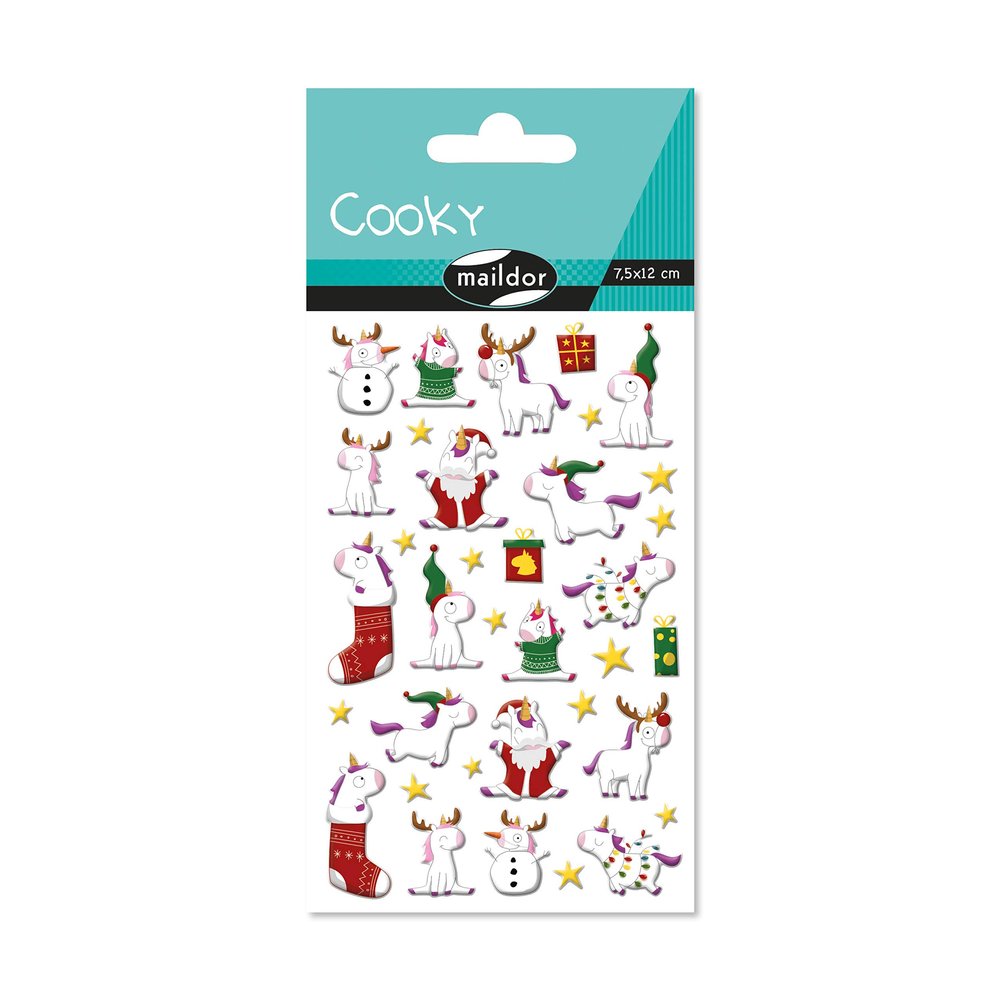 MY MANDARINE CY133C - 3D Cooky Stickers, Unicorns, 1 Sheet, 7.5 x 12 cm, 34 Stickers