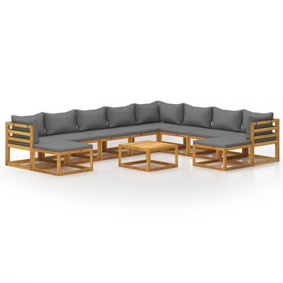 vidaXL 11-Piece Garden Lounge Set with Cushions Solid Acacia Wood