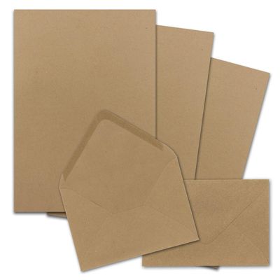 50× DIN A4 Letter Paper Set with C6 Envelopes, Wet Adhesive - Kraft Paper Brown - Recycled Writing Paper with Envelopes - FarbenFroh by GUSTAV NEUSER