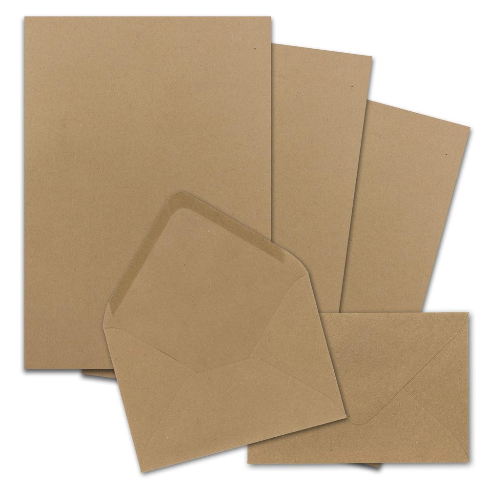 50× DIN A4 Letter Paper Set with C6 Envelopes, Wet Adhesive - Kraft Paper Brown - Recycled Writing Paper with Envelopes - FarbenFroh by GUSTAV NEUSER