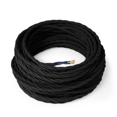 Amarcords Black Braided Cotton Textile Lamp Cable, 30 m, Grounded 3 x 0.75 mm²