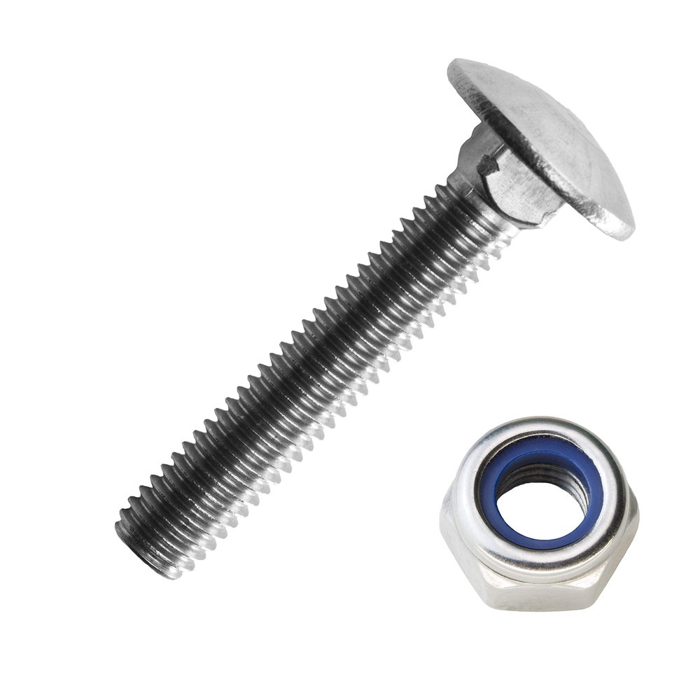 M8 x 120/120 mm Stainless Steel A2 Carriage Bolts with M8 Lock Nuts, 50 Pack