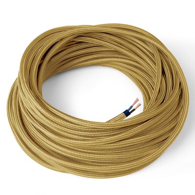 Amarcords Gold Round Silk Textile Lamp Cable, 50 m, 2 x 0.75 mm²