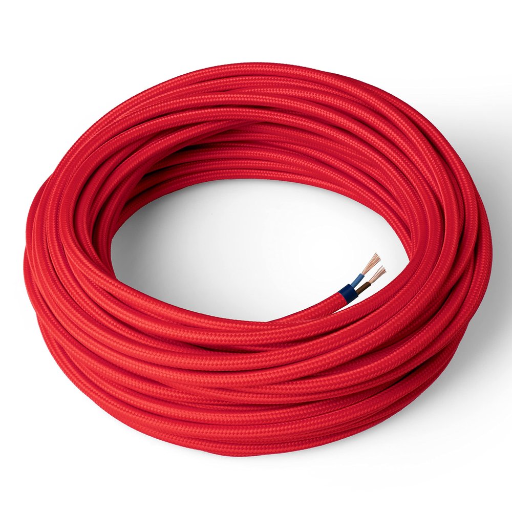 Amarcords Red Round Silk Fabric Lamp Cable, 50 m, 2-Conductor 2×0.75 mm²