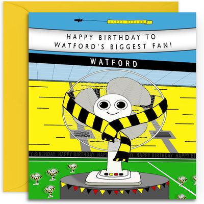 Watford Fan Birthday Card, A5, with Yellow Envelope