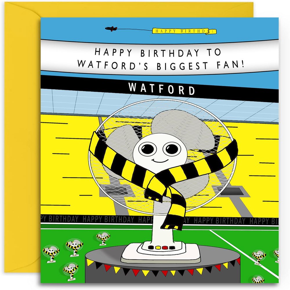 Watford Fan Birthday Card, A5, with Yellow Envelope