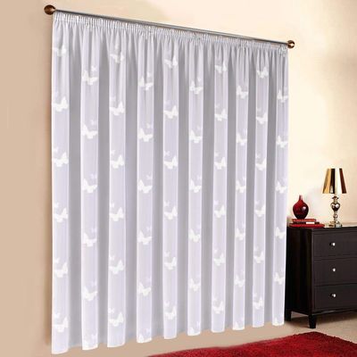 A-TEXTILE-24 Made-to-Measure Butterfly Voile Curtain, White, 195 x 200 cm (H x W)