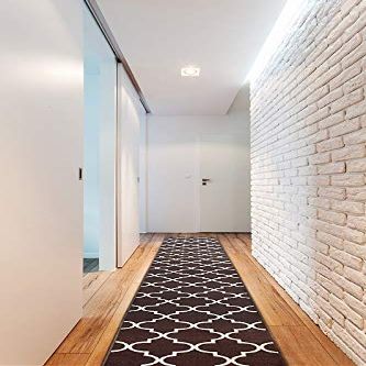 rugsx Trellis Non-Slip Runner Rug - Modern Low-Pile Rug for Kitchen, Hallway & Living Room, Cut-to-Length, Brown, 90 x 270 cm