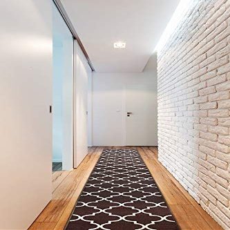 rugsx Trellis Non-Slip Runner Rug - Modern Low-Pile Rug for Kitchen, Hallway & Living Room, Cut-to-Length, Brown, 90 x 270 cm