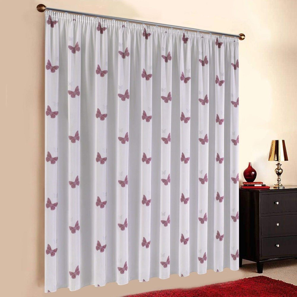 A-TEXTILE-24 Made-to-Measure Butterfly Voile Sheer Curtain, Red, 255 x 250 cm (H x W)