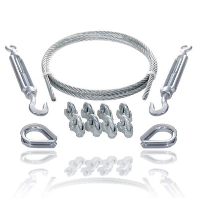 Drahtseile24 Wire Rope Set with 8 Cable Clamps, 2 Thimbles and 2 Turnbuckles | Wire Rope Tensioning | 4 mm | 1 m