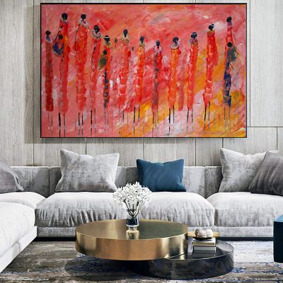 Canvas Print of Abstract African Women, Colorful Tribal Art, 80 x 120 cm, Unframed