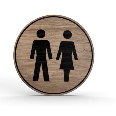 Wooden Door Sign, Ladies' and Men's Room Pictogram, Oak Veneer, Round 10 cm