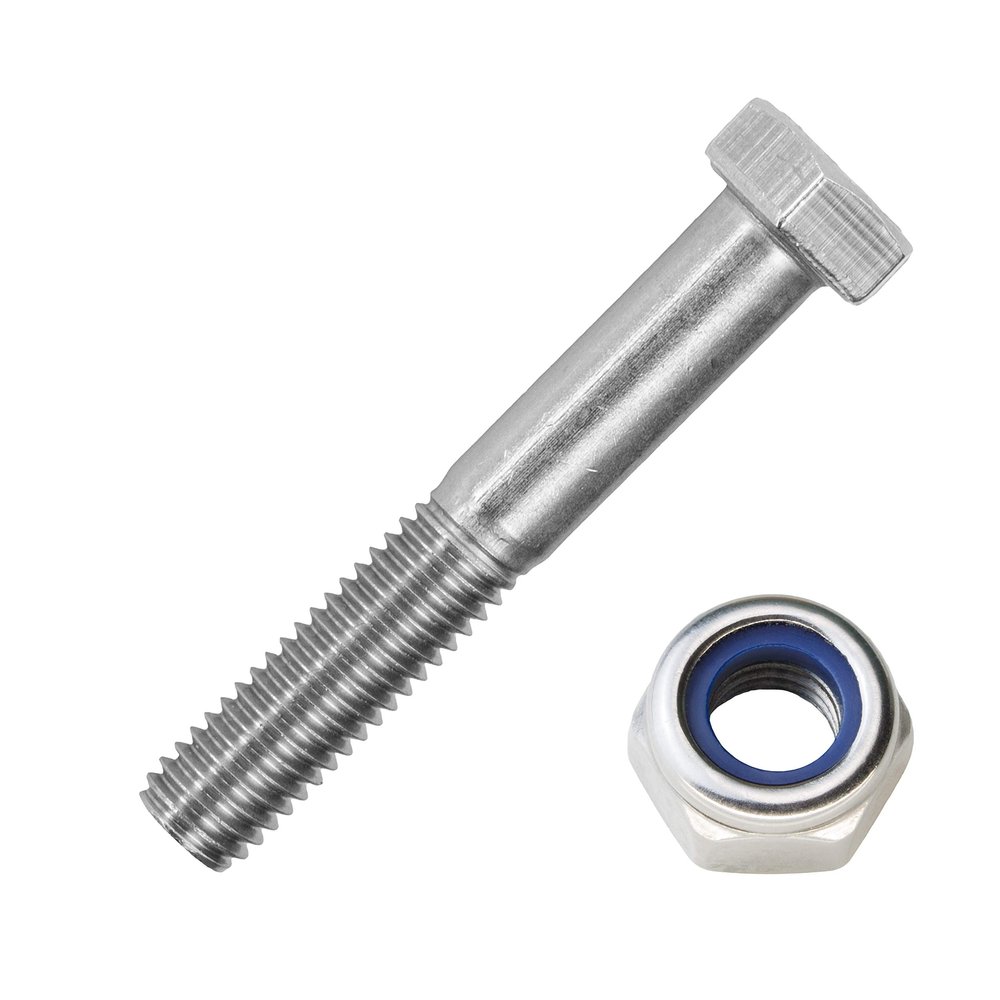 M16 x 170 mm A2 Stainless Steel Hex Bolts with Lock Nuts, 10 Sets - DIN 931 & DIN 985