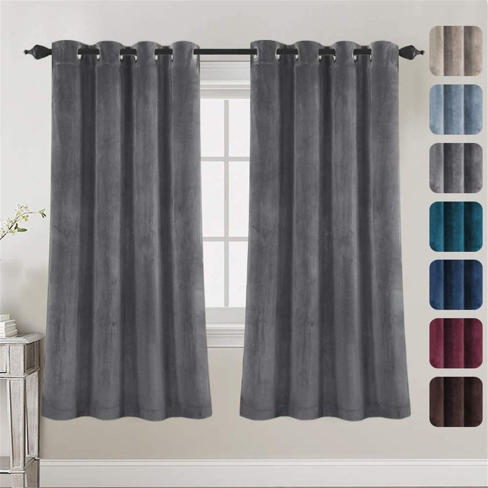 LINFKY Luxury Velvet Room-Darkening Curtains for Living Room, 2 Panels, Gray, 2 x 132 x 182 cm