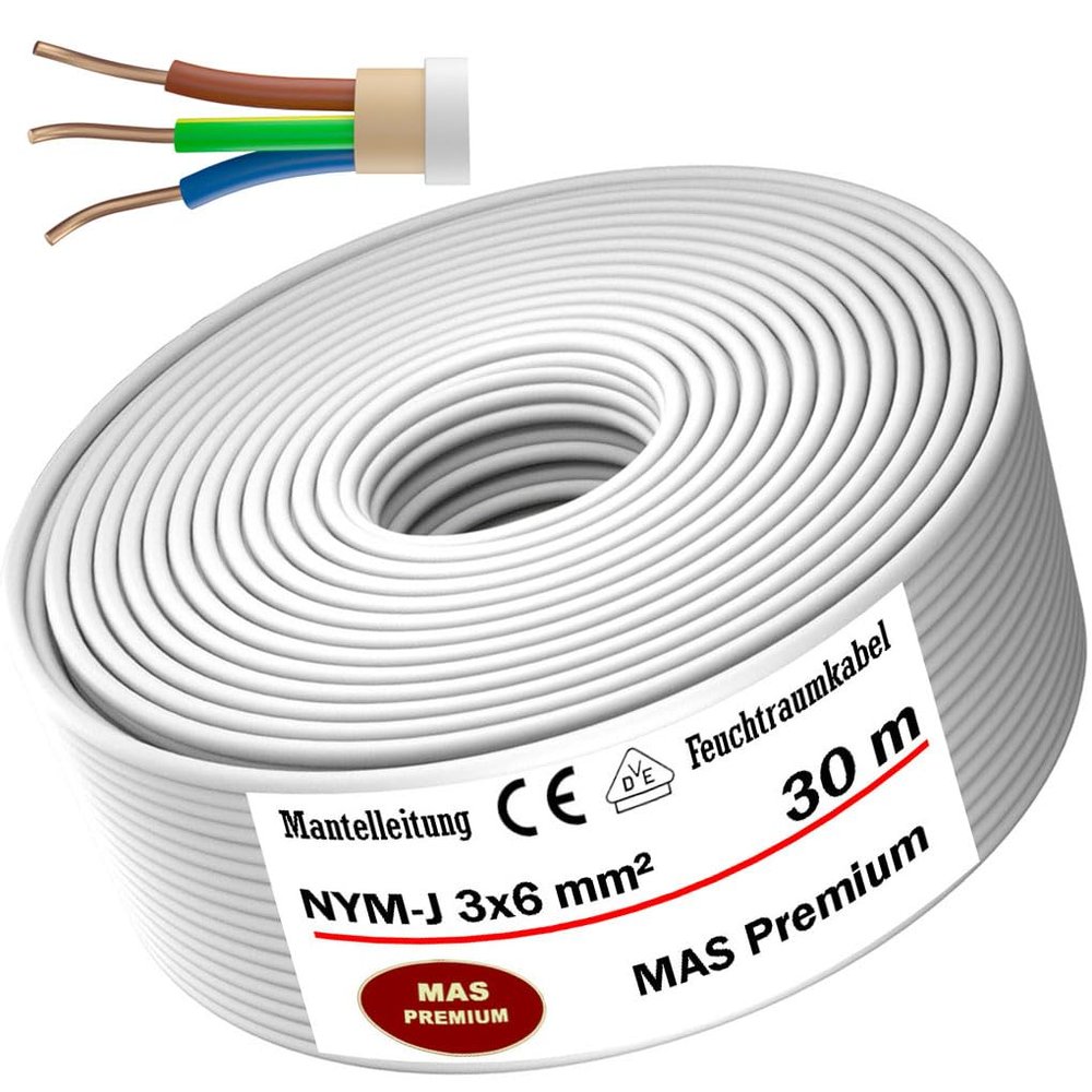 MAS-Premium NYM-J 3 x 6 mm Electrical Cable, 30 m