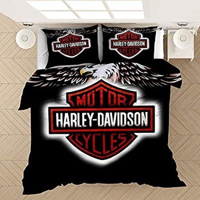 NICHIYO Harley-Davidson Motorcycle Duvet Cover Set, Microfiber, 3D Digital Print