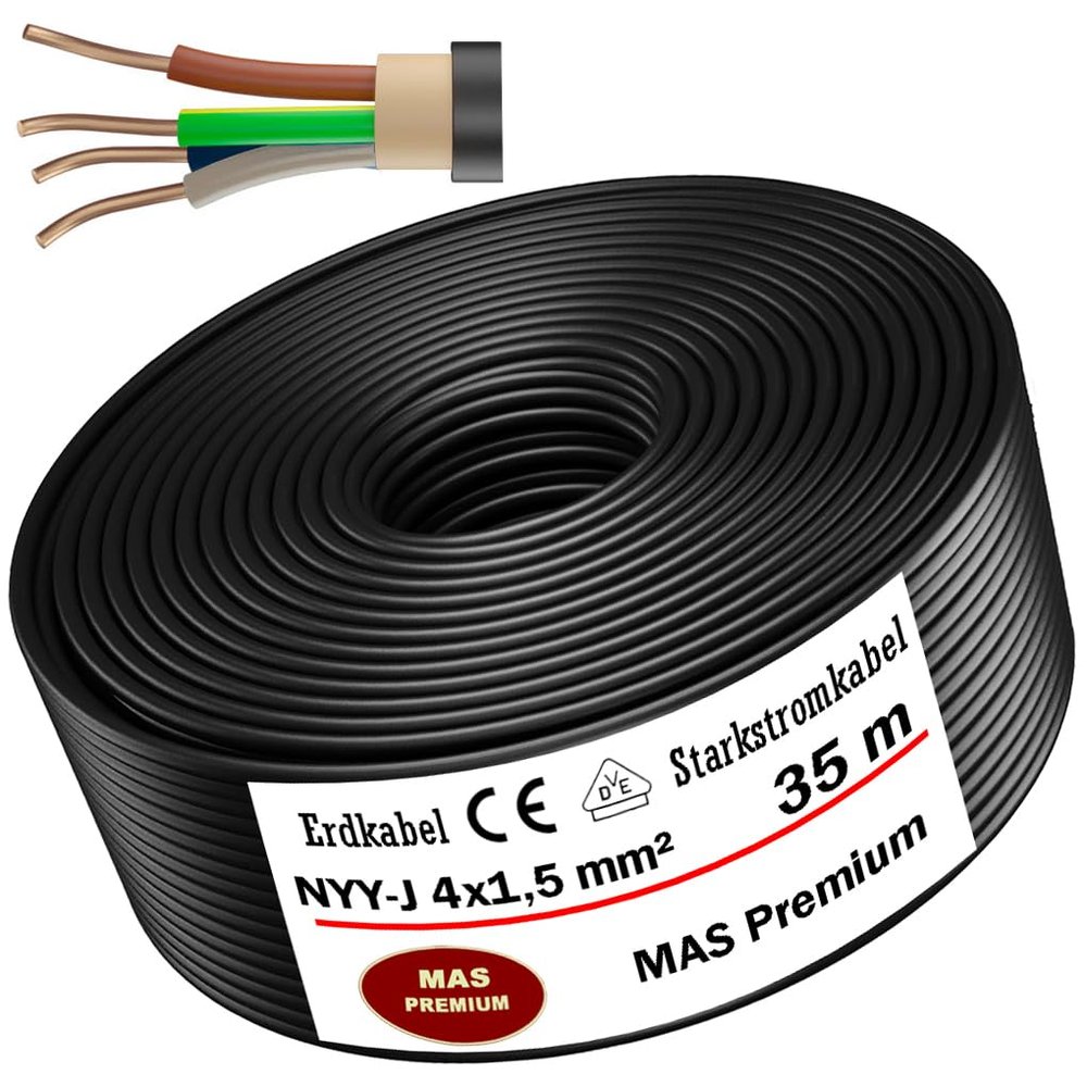 MAS Premium NYY-J 4x1.5 mm² Underground Cable, 35 m
