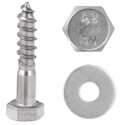 FASTON M8 x 35 mm Hex-Head Wood Screws with Large Washers, A2 Stainless Steel, 20-Pack