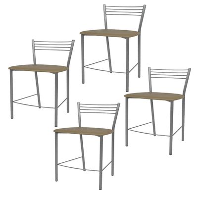 Tommychairs Elena Modern Bar Stools, Set of 4, Aluminum-Finish Steel, Cappuccino Faux Leather