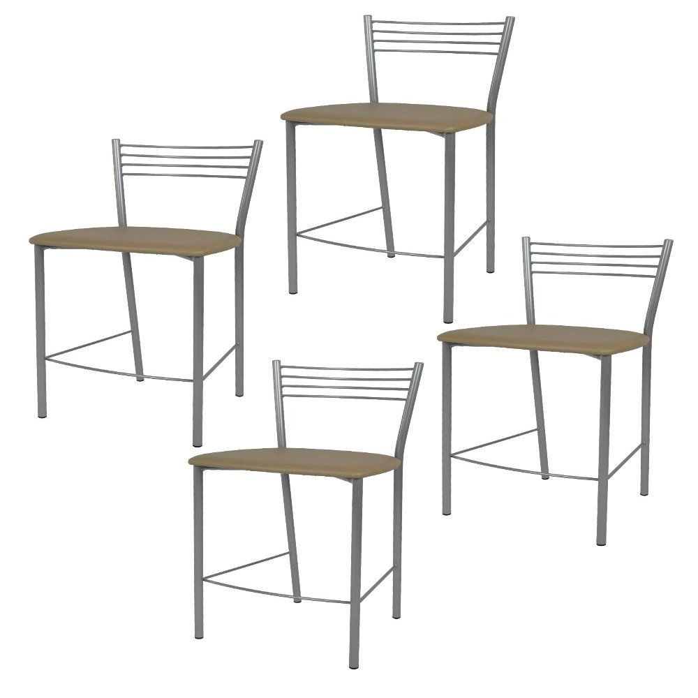 Tommychairs Elena Modern Bar Stools, Set of 4, Aluminum-Finish Steel, Cappuccino Faux Leather