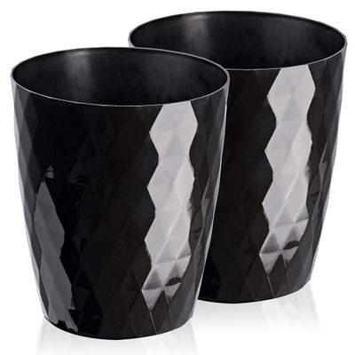 Tymar 2-Pack Flower Pots, Glossy Lightweight Decorative Plastic Planters, Modern Round Shape, 18 cm, Black