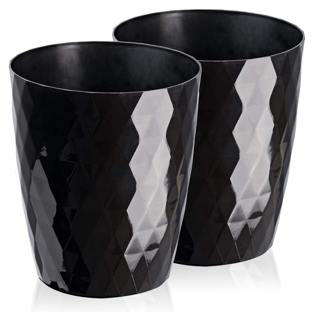 Tymar 2-Pack Flower Pots, Glossy Lightweight Decorative Plastic Planters, Modern Round Shape, 18 cm, Black