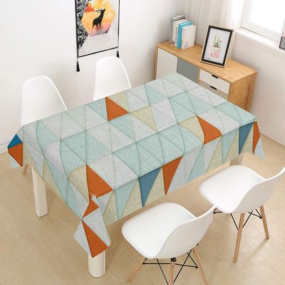 Morbuy Washable Triangle Patchwork Tablecloth, Rectangular, Waterproof Polyester, Light Blue, 140 x 260 cm